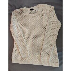 Women's Talbots Open Knit Crewneck Sweater Lamb's Wool Petite Medium Cream